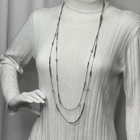 Chico's necklace signed costume jewelry silver tone multi strand simple beaded - Picture 10 of 16